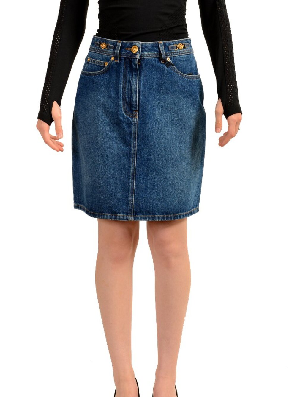 Versace Women's Medium Blue Denim A-Line Mini Skirt US M IT 42
